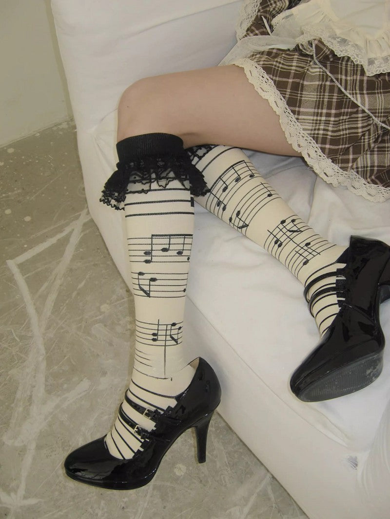 Music Note Lace Trim Socks