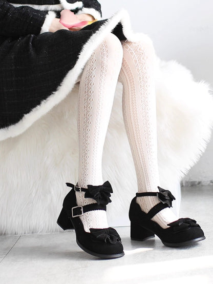 Cute Bow Mid-Heel Leather Shoes