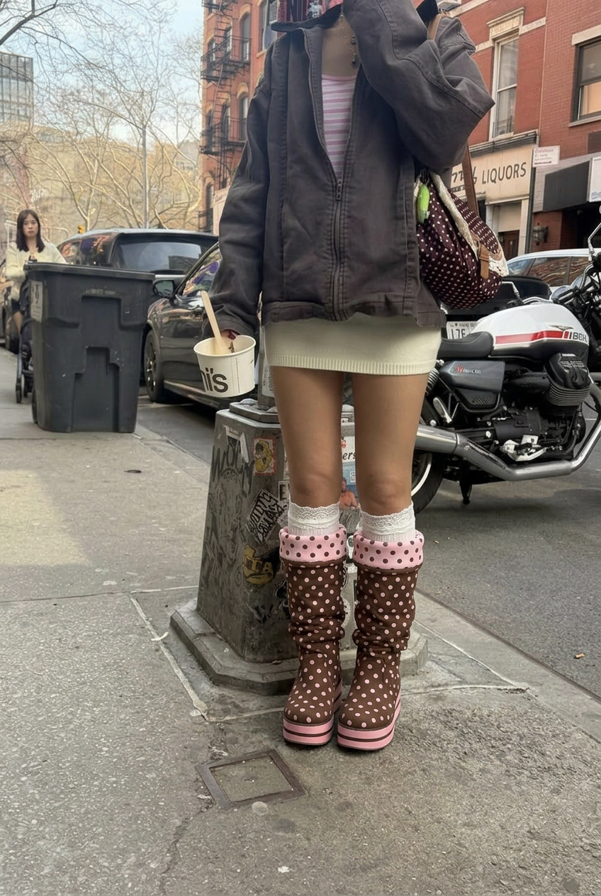 Polka Dot Platform Mid Calf Boots