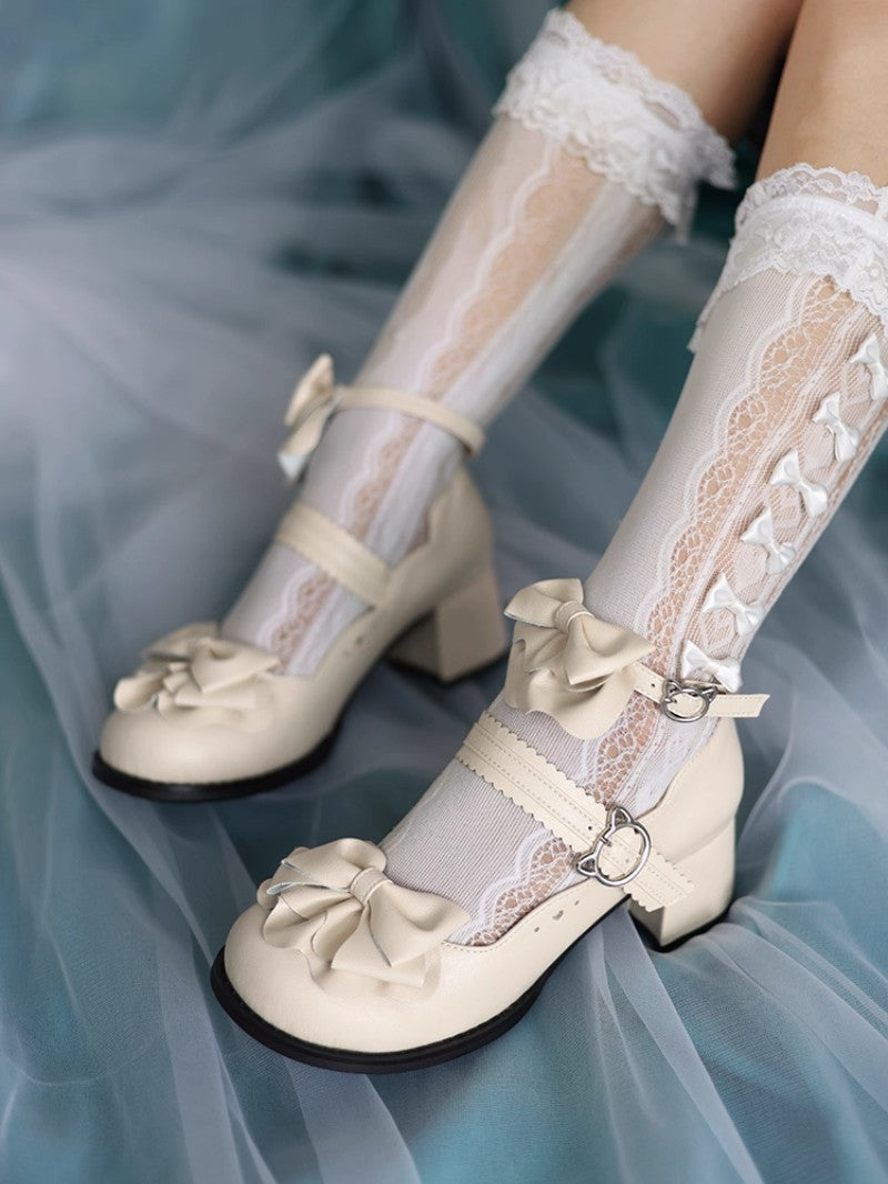 Cute Bow Mid-Heel Leather Shoes