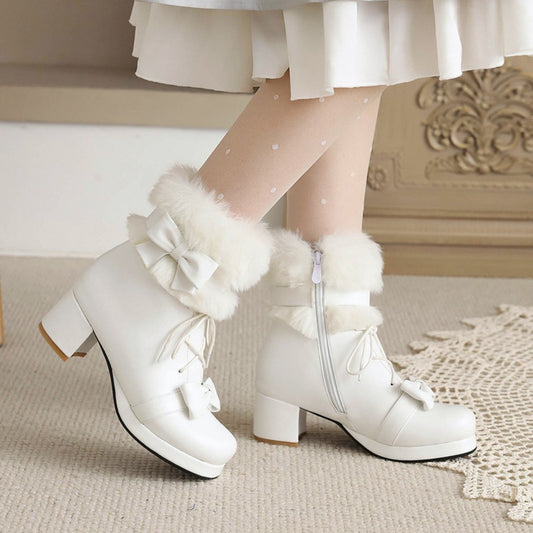Fur-Lined Mid Heel Winter Boots
