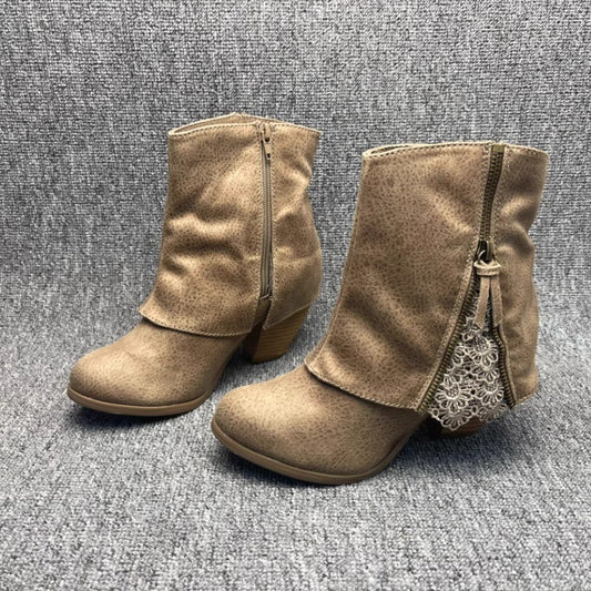 Retro Lace Casual Mid-Calf Boots