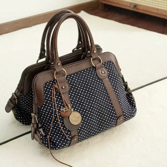 Retro Polka Dot Canvas Tote