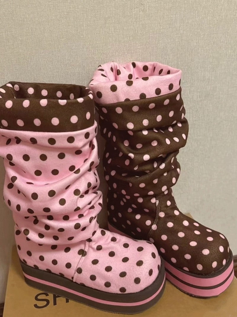 Polka Dot Platform Mid Calf Boots