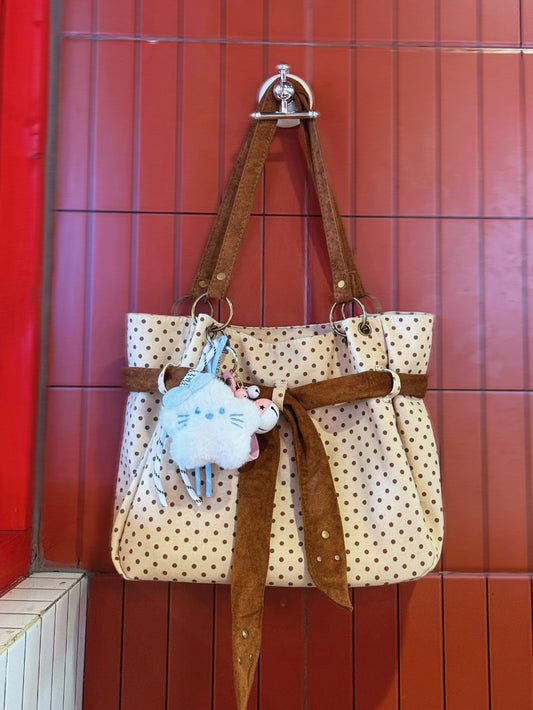 Retro Polka Dot Canvas Tote Bag