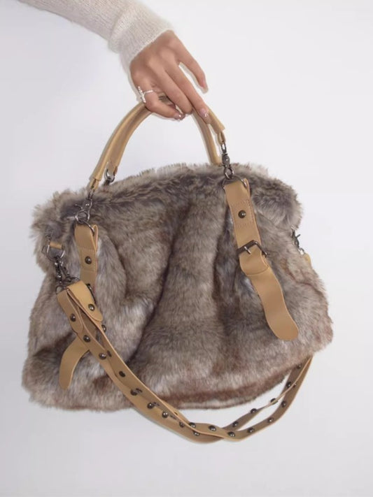 Retro Faux Fur Shoulder Handbag