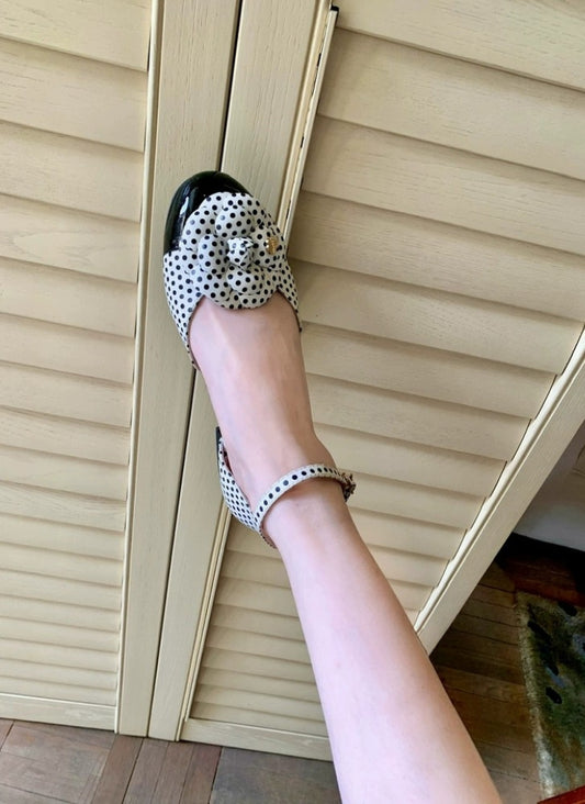 Leather Polka Dot Camellia Strap Sandals