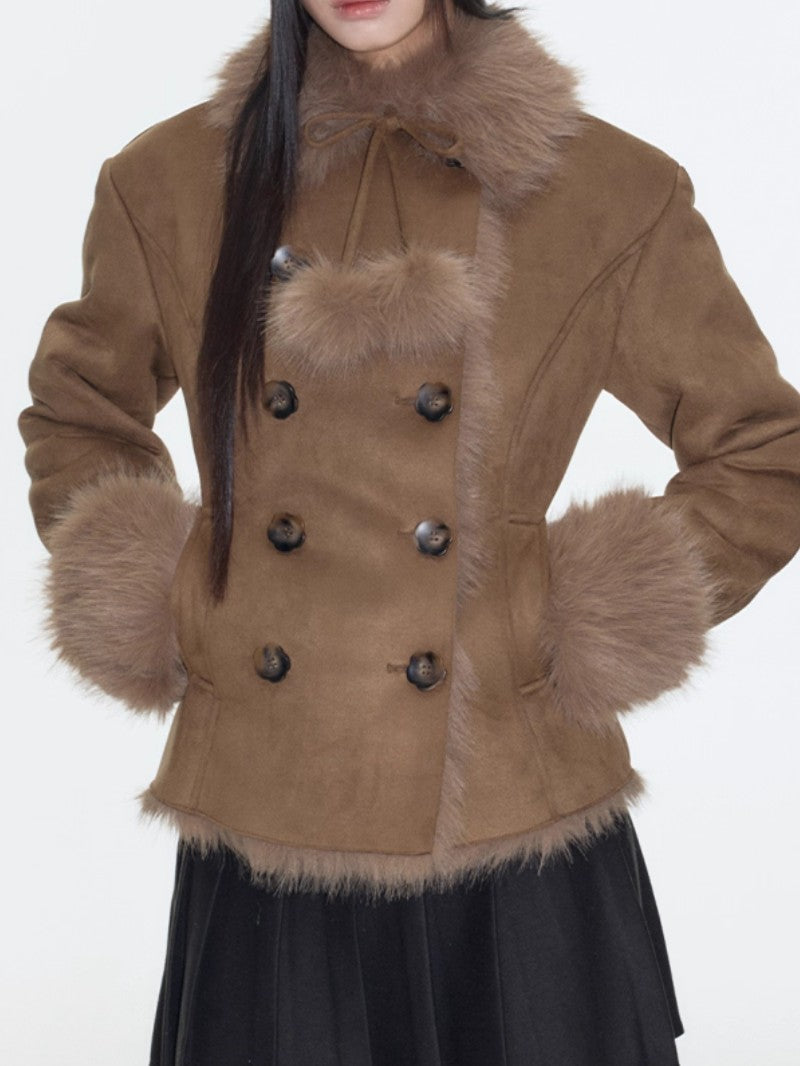 Fur-Lined Suede Patchwork Short Jacket