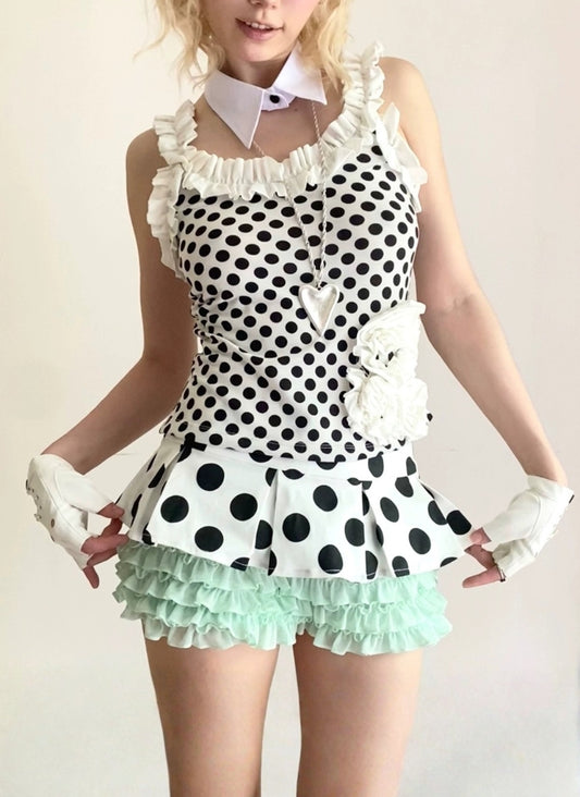 Polka Dot Lace Flower Summer Vest