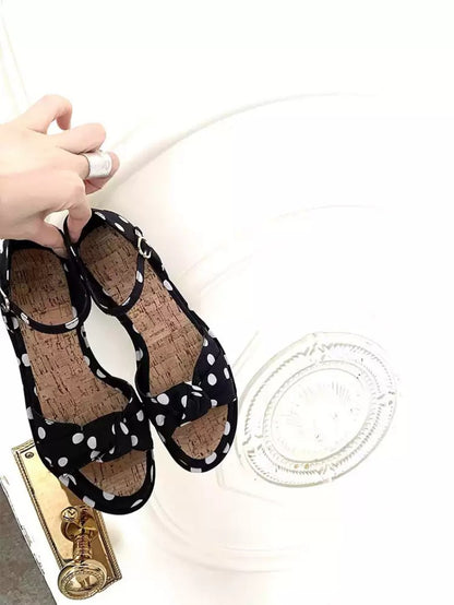 Polka Dot Wedge Bow Sandals