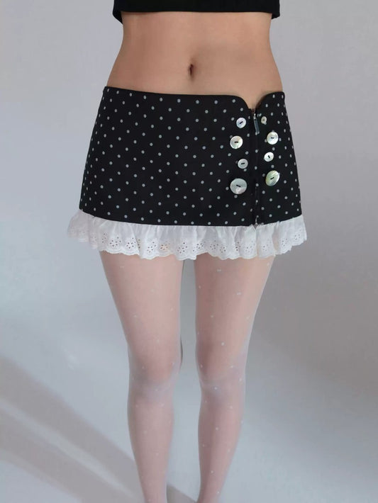Polka Dot Lace Trim Mini Skirt