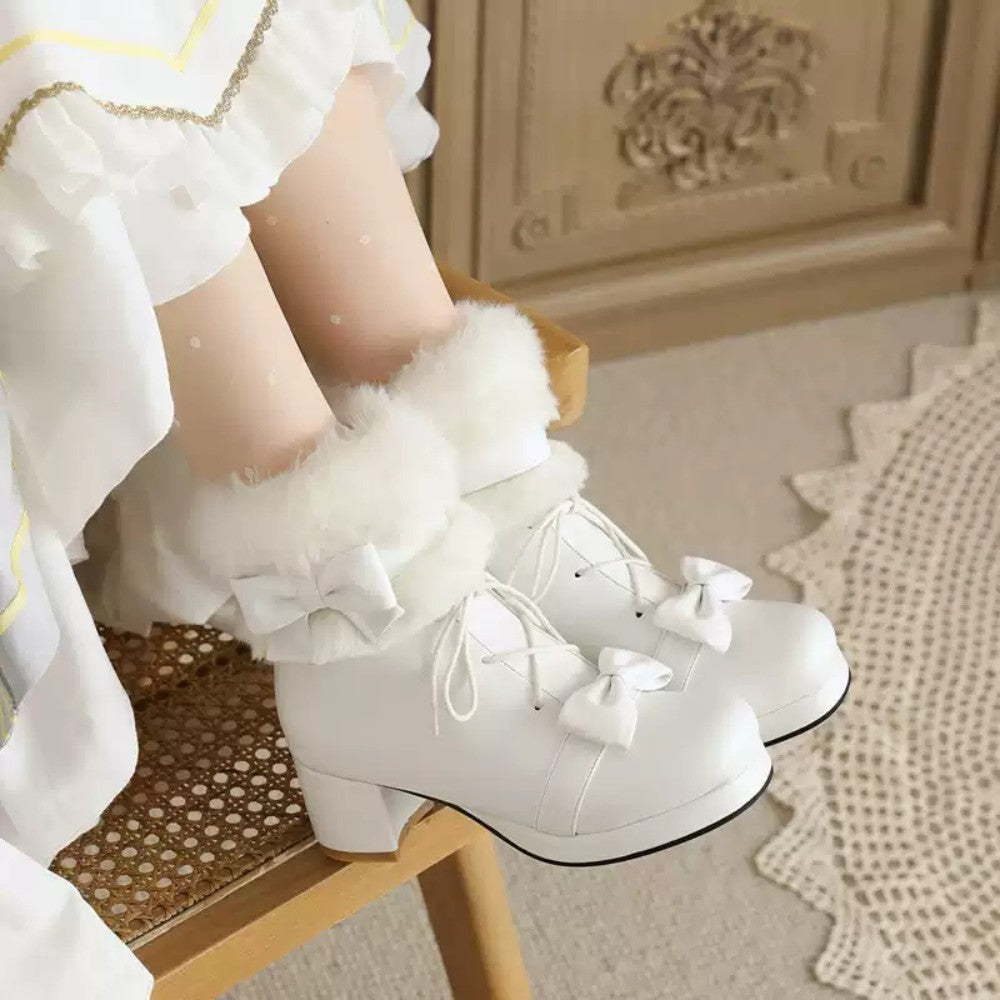 Fur-Lined Mid Heel Winter Boots