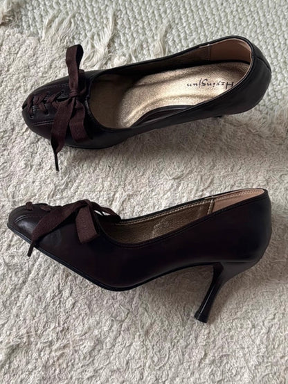 Retro Bow-Tie Low-Cut High Heels