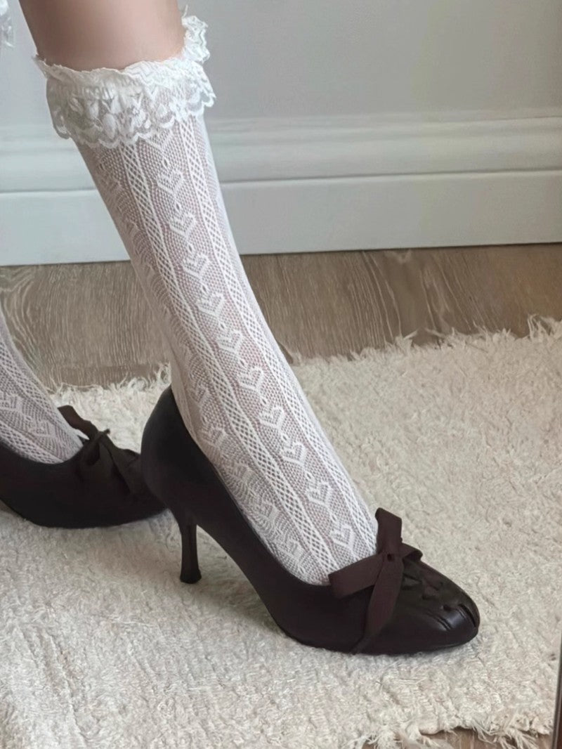 Retro Bow-Tie Low-Cut High Heels