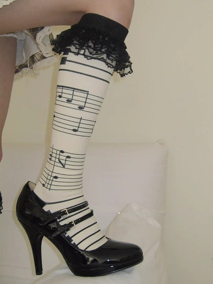 Music Note Lace Trim Socks