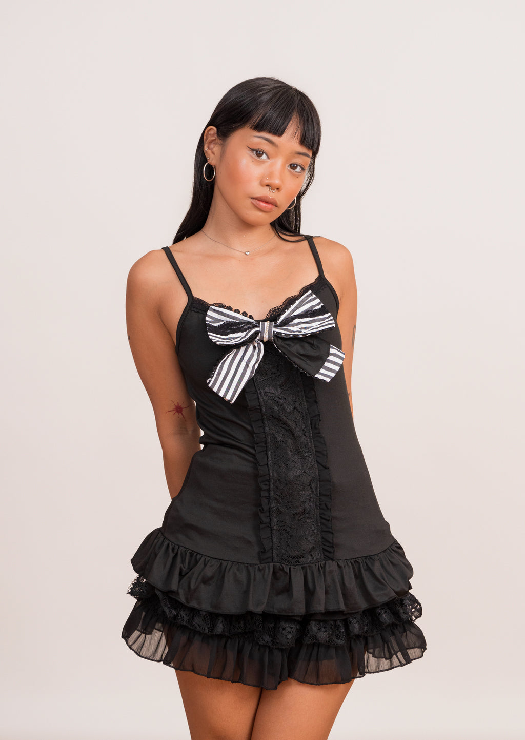 Monochrome Bow Three-Piece Outfit Set