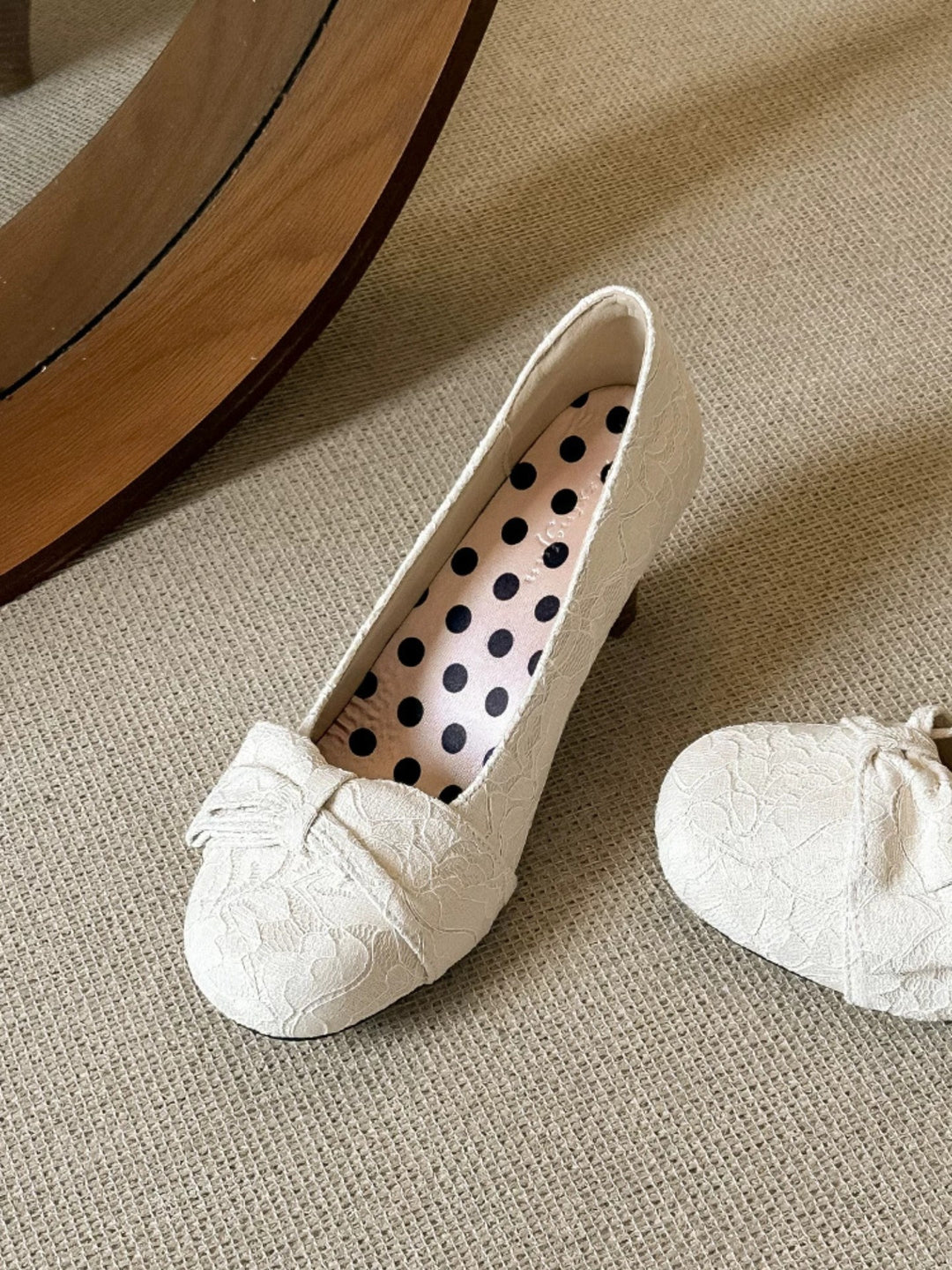 Lace Bow Chunky Heels