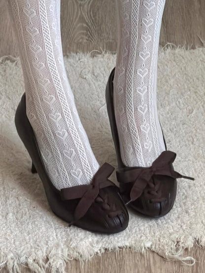Retro Bow-Tie Low-Cut High Heels