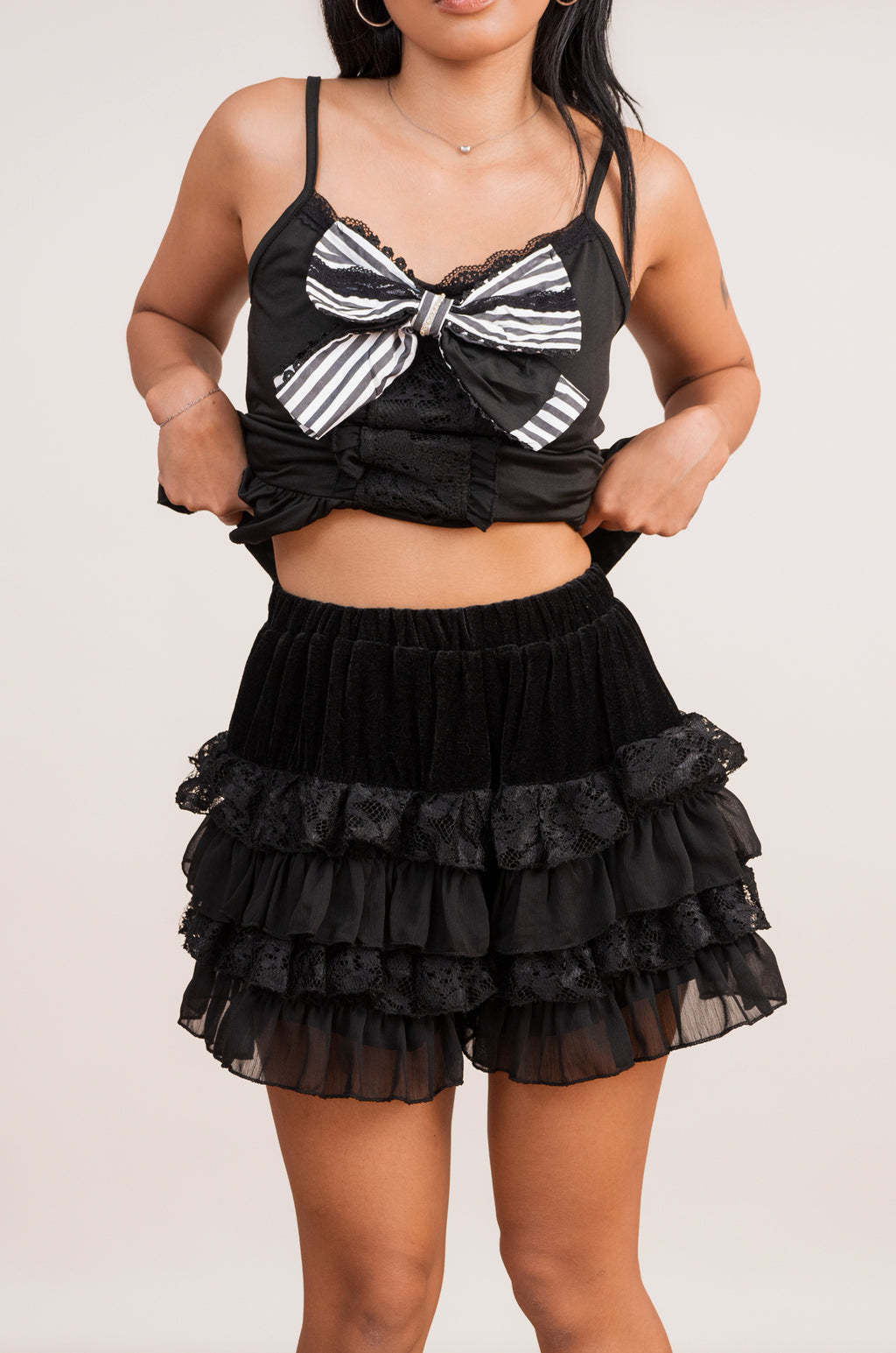 Monochrome Bow Three-Piece Outfit Set
