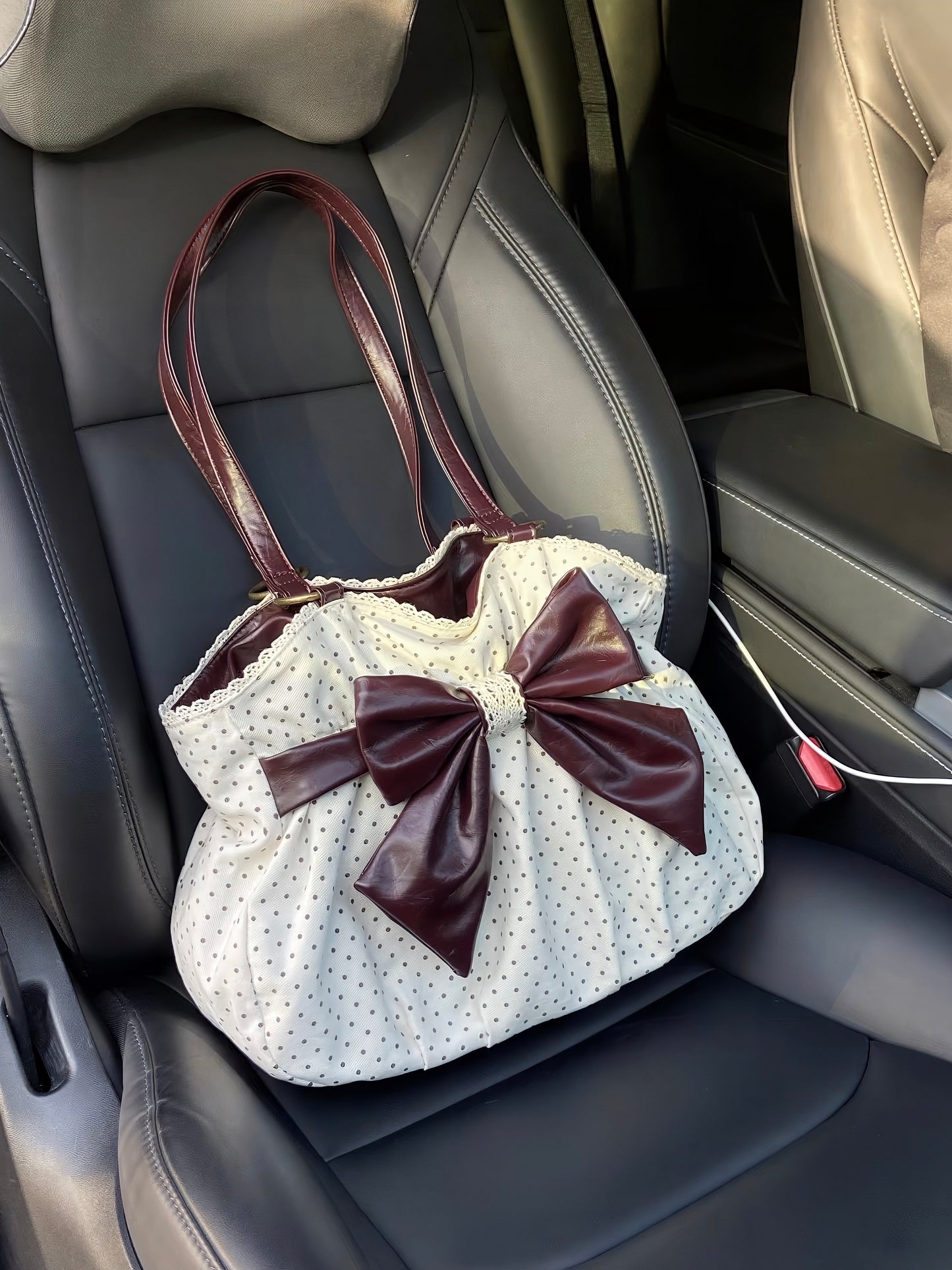 White Polka Dot Bow Shoulder Bag