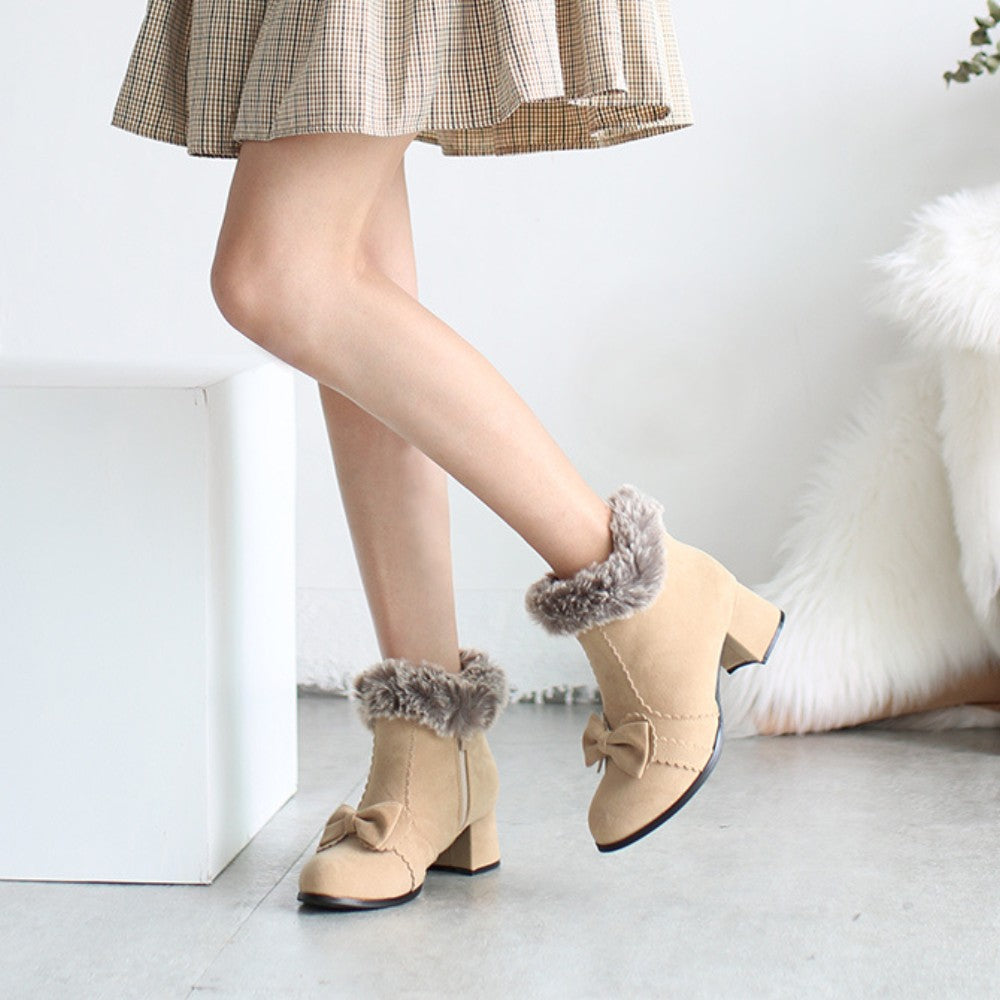 Fleece-Lined Suede Short Boots