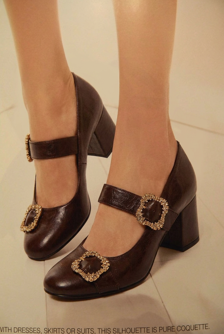 French Retro Lambskin Chunky Heels