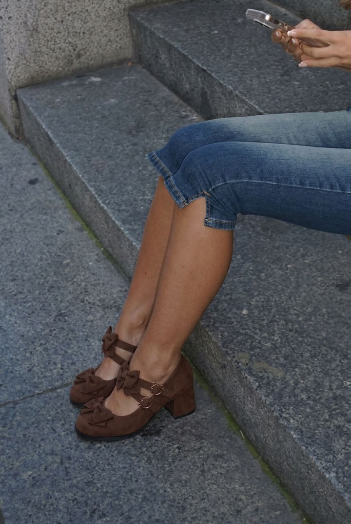 Cute Bow Mid-Heel Leather Shoes