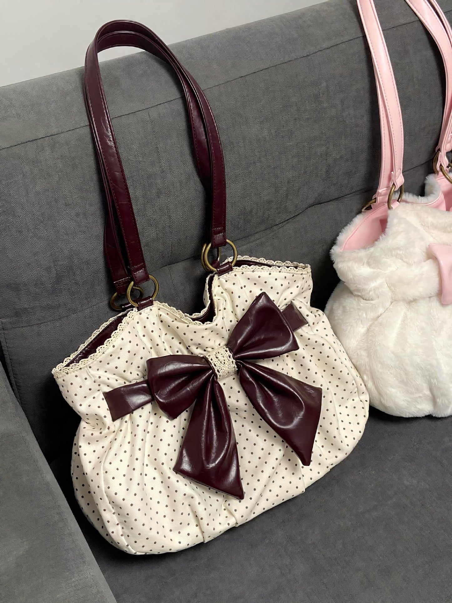 White Polka Dot Bow Shoulder Bag