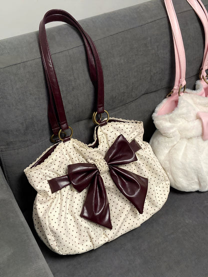 White Polka Dot Bow Shoulder Bag