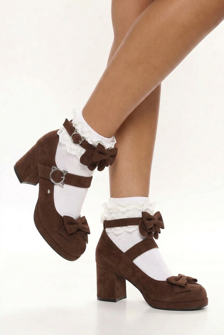 Cute Bow Mid-Heel Leather Shoes