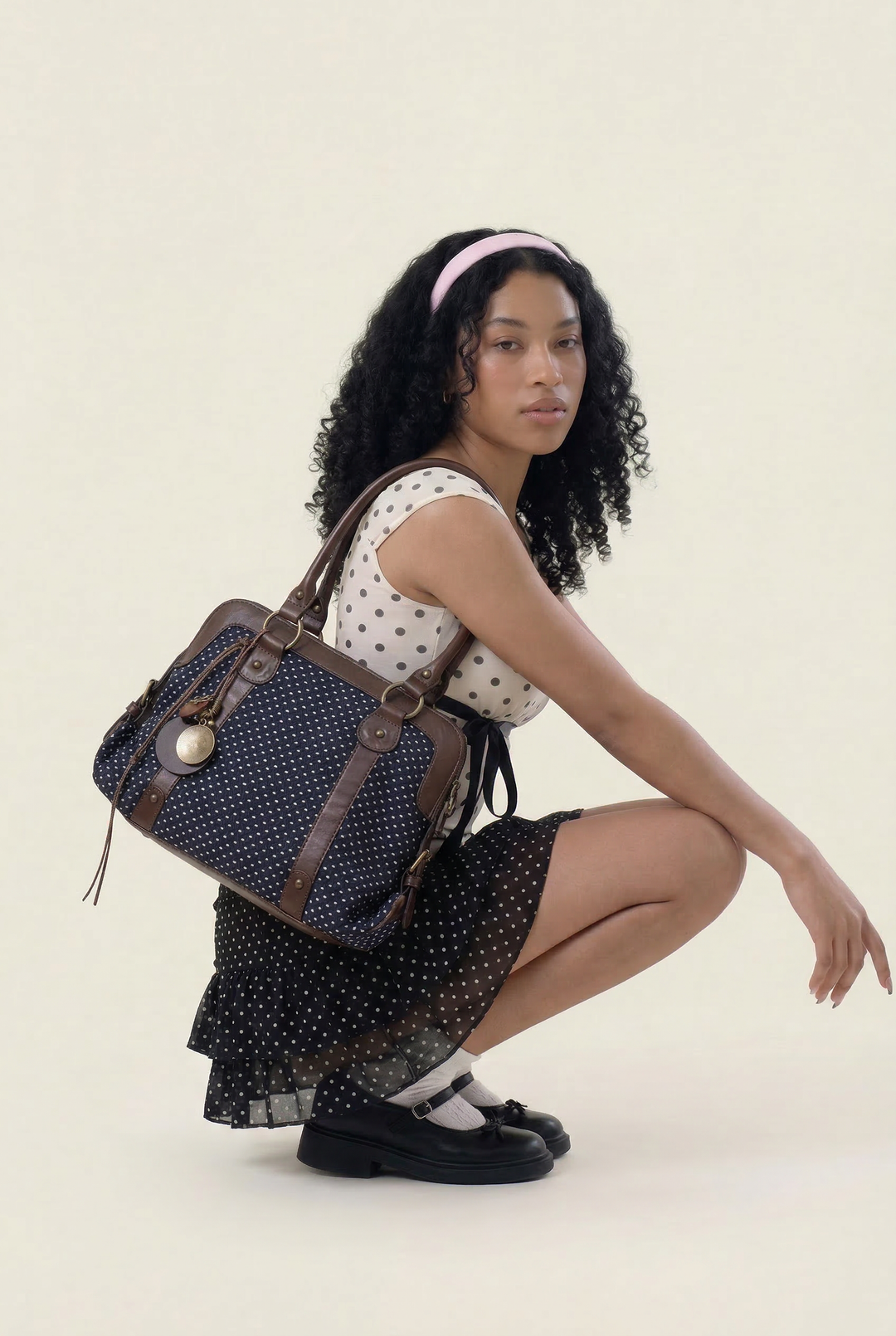 Retro Polka Dot Canvas Tote
