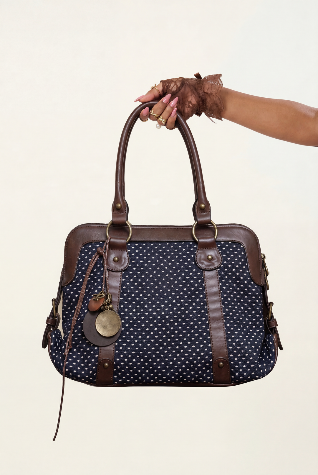 Retro Polka Dot Canvas Tote