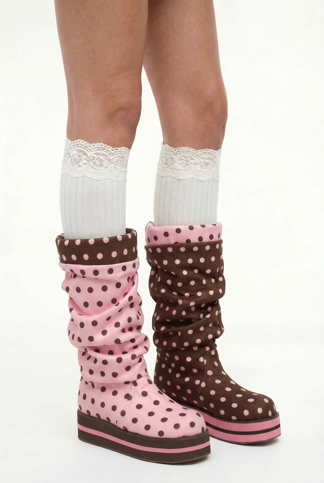 Polka Dot Platform Mid Calf Boots