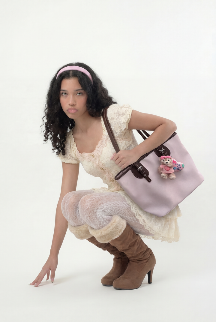 Retro Pink Plaid Large-Capacity Tote Bag