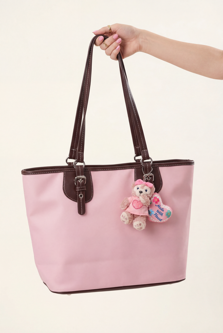 Retro Pink Plaid Large-Capacity Tote Bag