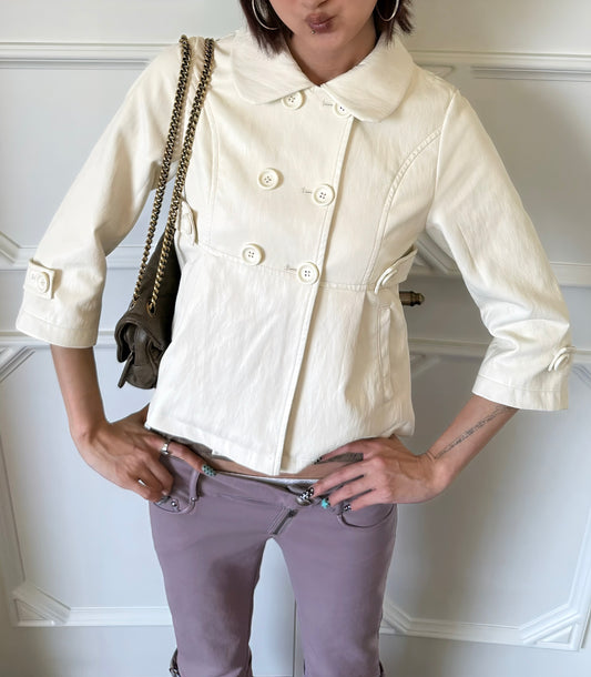 Classic Peter Pan Collar Leather Jacket