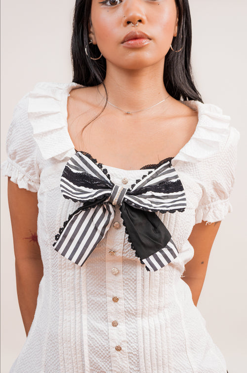 Monochrome Bow Three-Piece Outfit Set