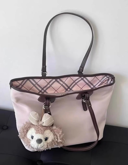 Retro Pink Plaid Large-Capacity Tote Bag