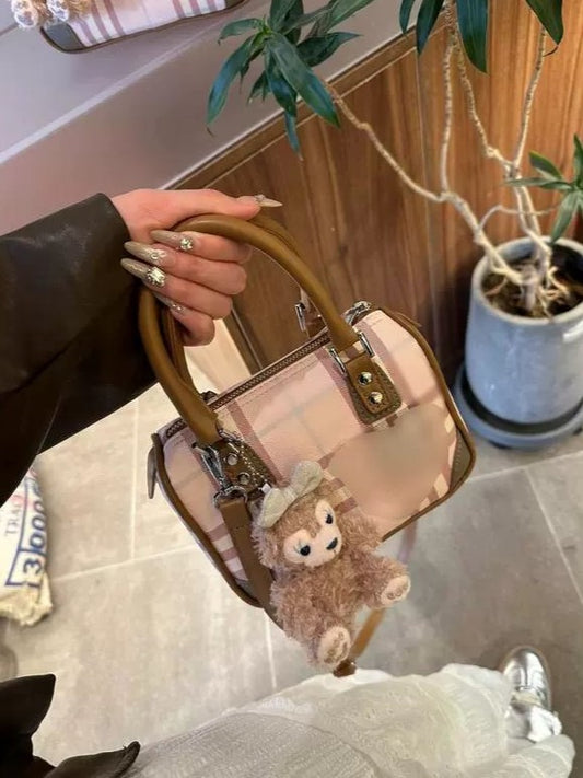 Plaid Retro Mini Boston Crossbody Bag