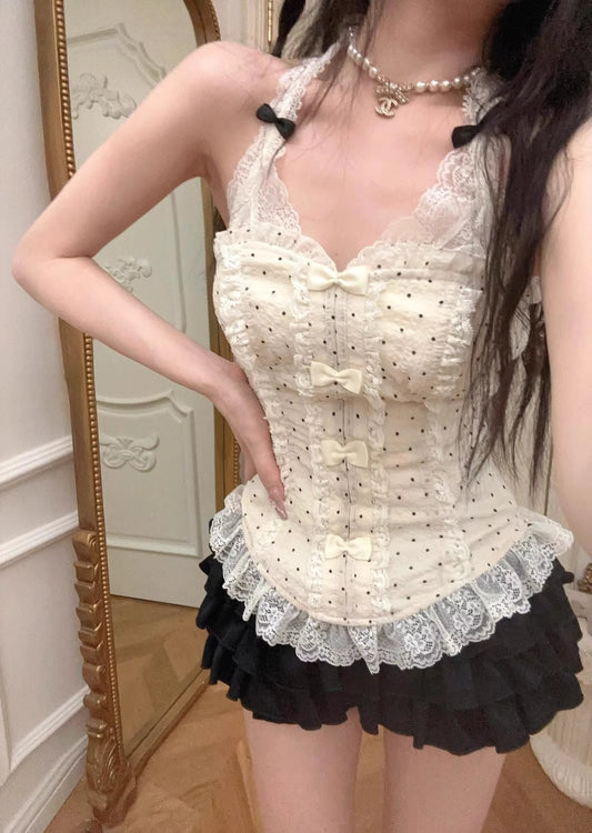 Lace Polka Dot Corset Cami Set