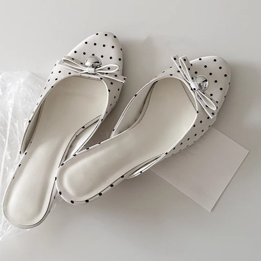 Lambskin Polka Dot Bow Open-Toe Slip-On Sandals