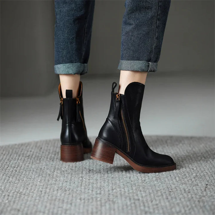 Tresa™ | Elegant Leather Ankle Boots.