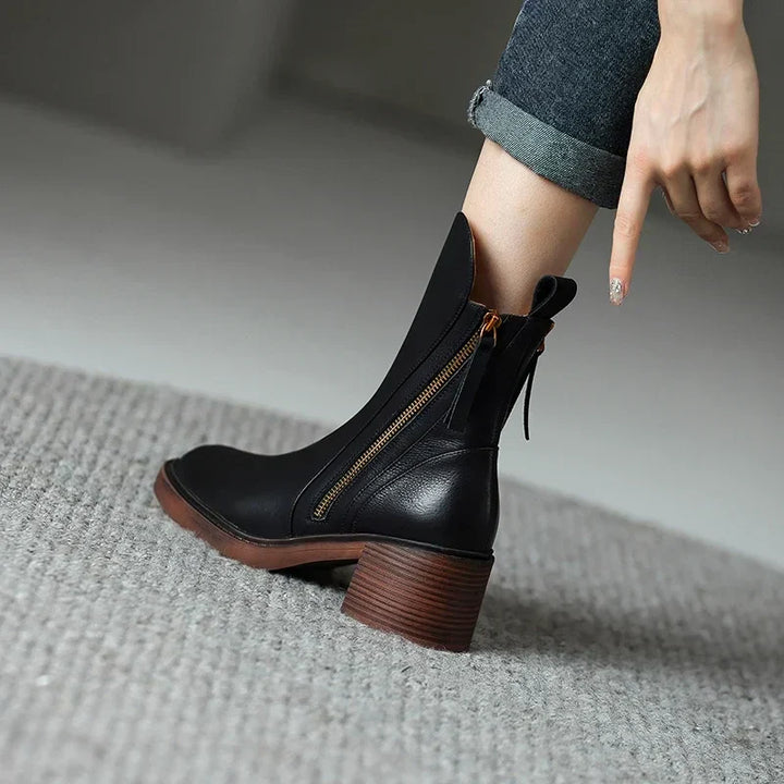 Tresa™ | Elegant Leather Ankle Boots.