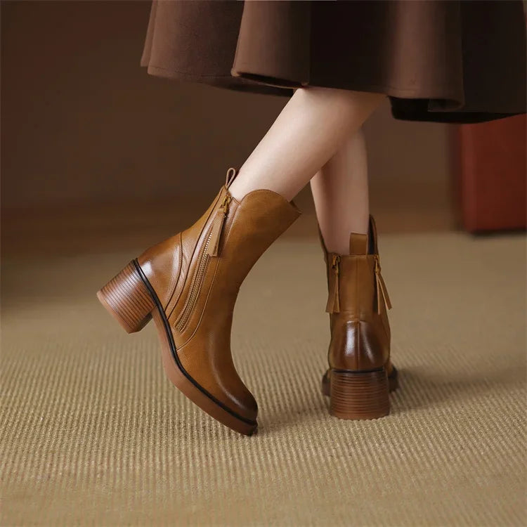 Tresa™ | Elegant Leather Ankle Boots.