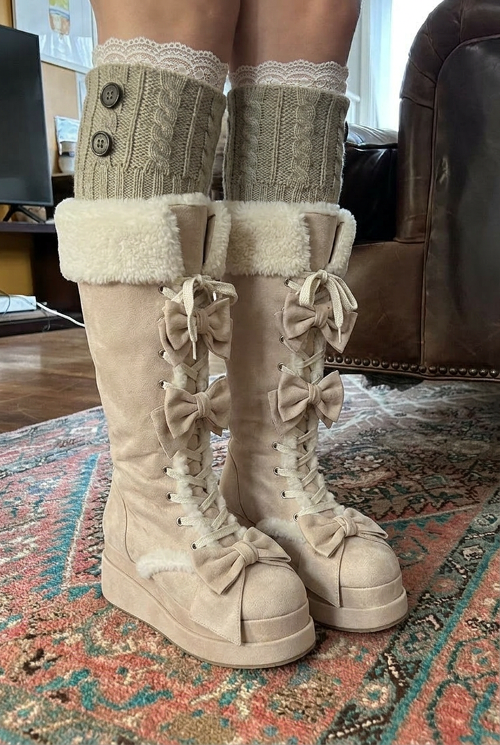 Lolita Bow Winter Calf Boots