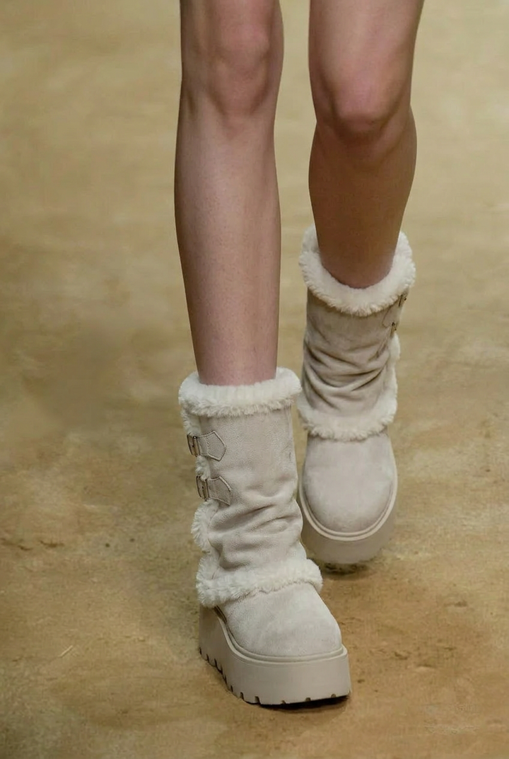 Thick Sole Fleece Mid-Calf Snow Boots