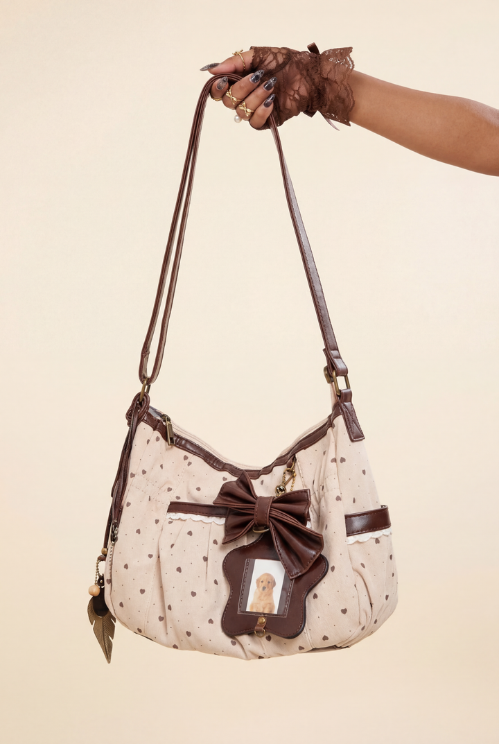 Vintage Heart Polka Dot Shoulder Bag