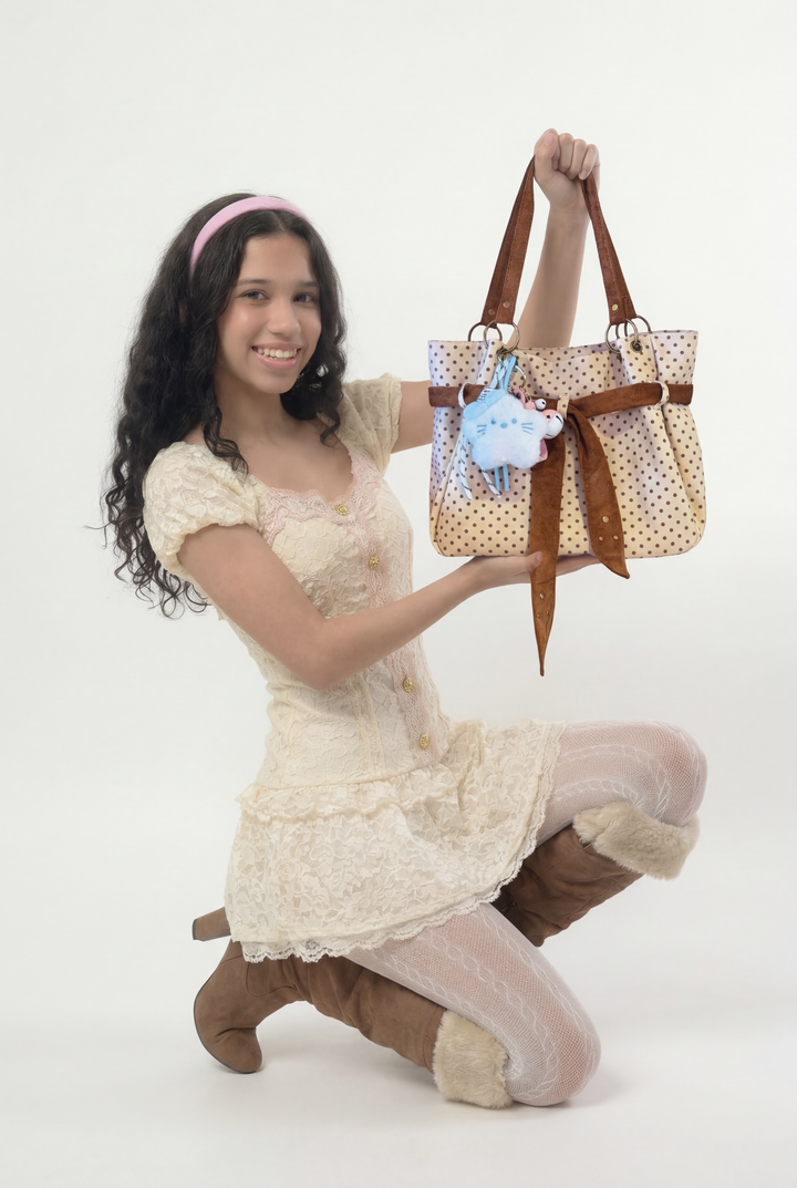 Retro Polka Dot Canvas Tote Bag