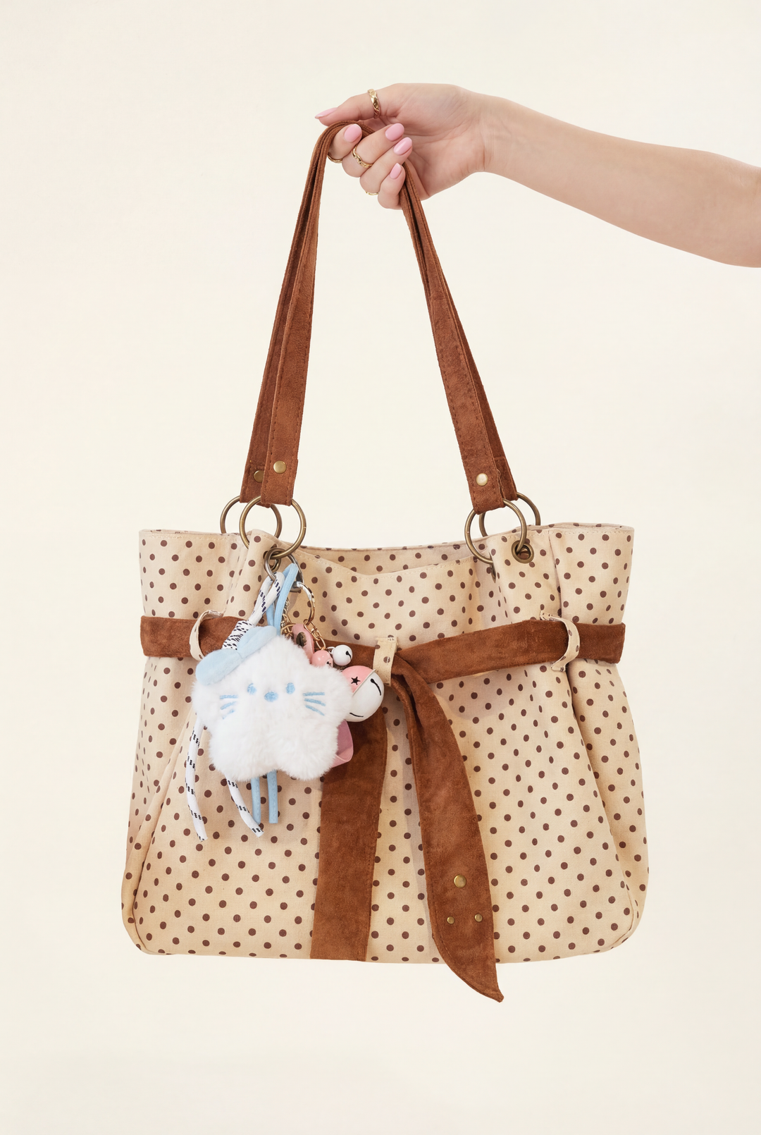 Retro Polka Dot Canvas Tote Bag